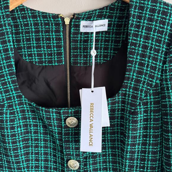 Rebecca Vallance Becca Green Black Check Long Sleeve Mini Dress US 8 UK 12 New - Picture 3 of 11